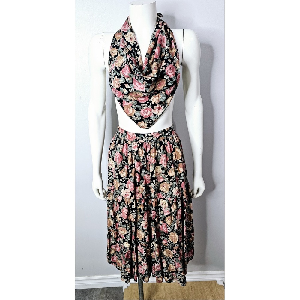 Vintage 1970s Floral Boho Skirt And Hair Scarf By Mister Leonard